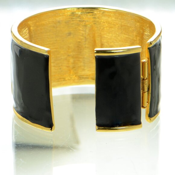 Kenneth Jay Lane KJL Black Enamel Crystal Bracelet - Picture 2 of 6